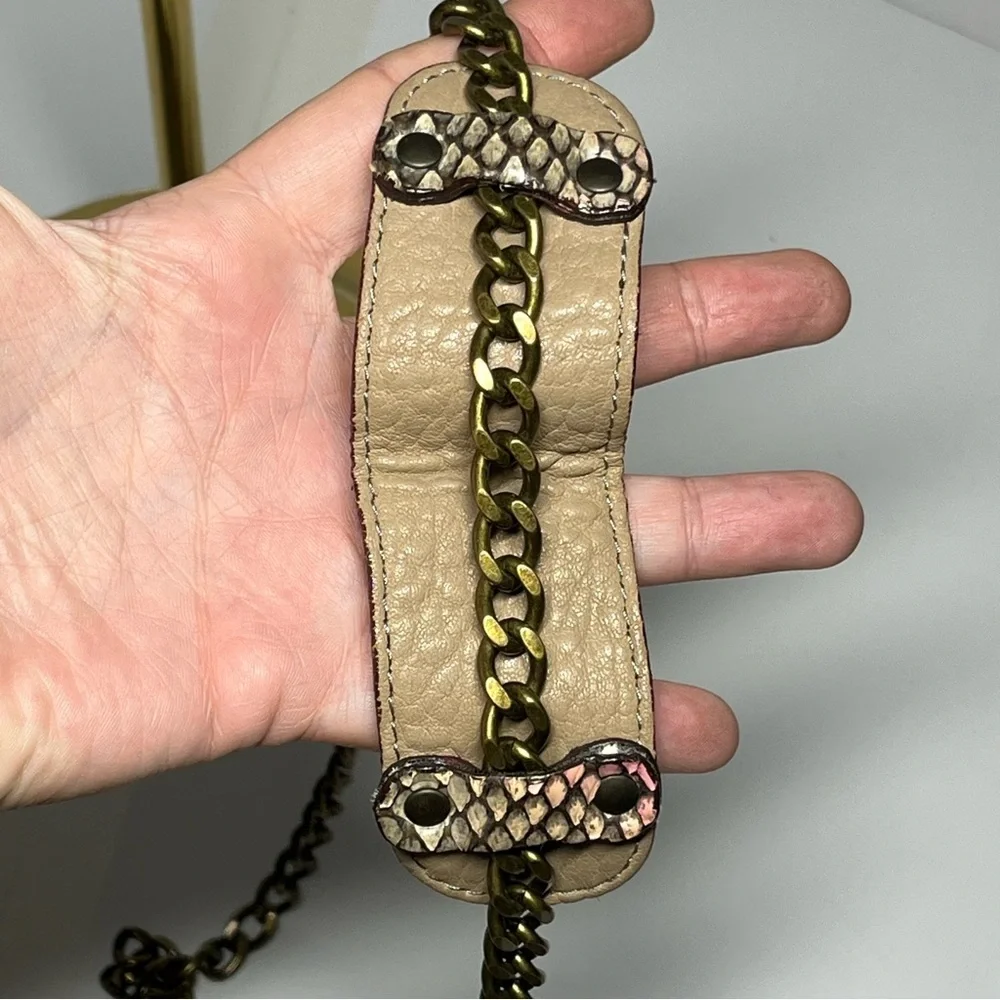 ABACO Paris Made France Leather Python Embossed Chain Crossbody Bag Pink Taupe